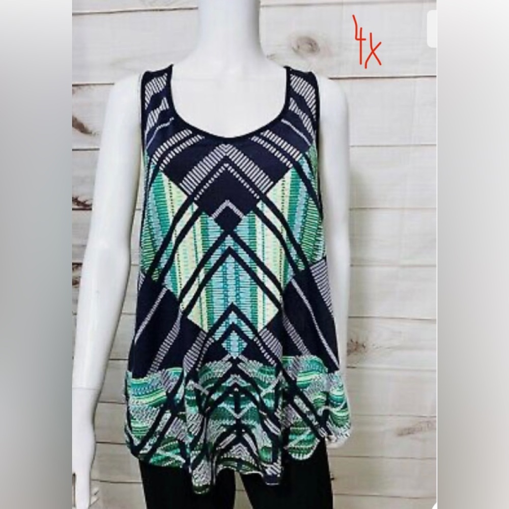 Ava &Viv Navy Blue mixed media sleeveless top.